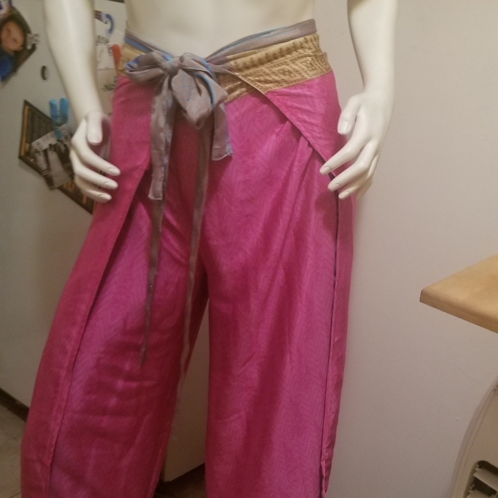 Reversible silk Thai fisherman wrap pants